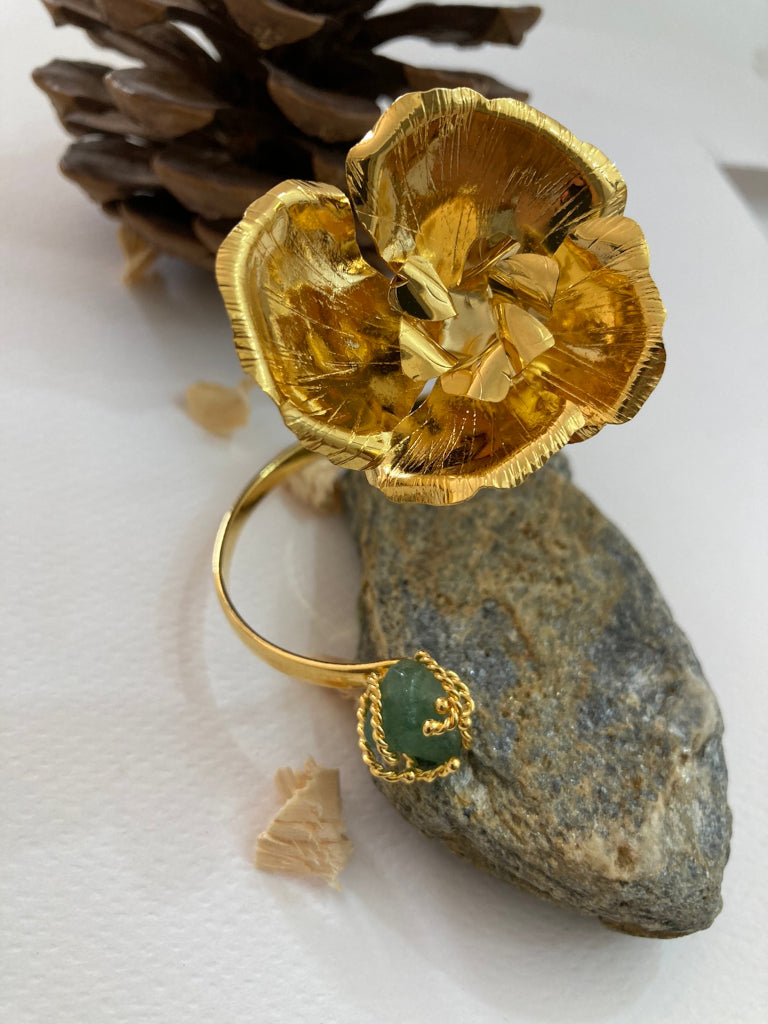 Pulsera bronce baño de oro hoja con piedra