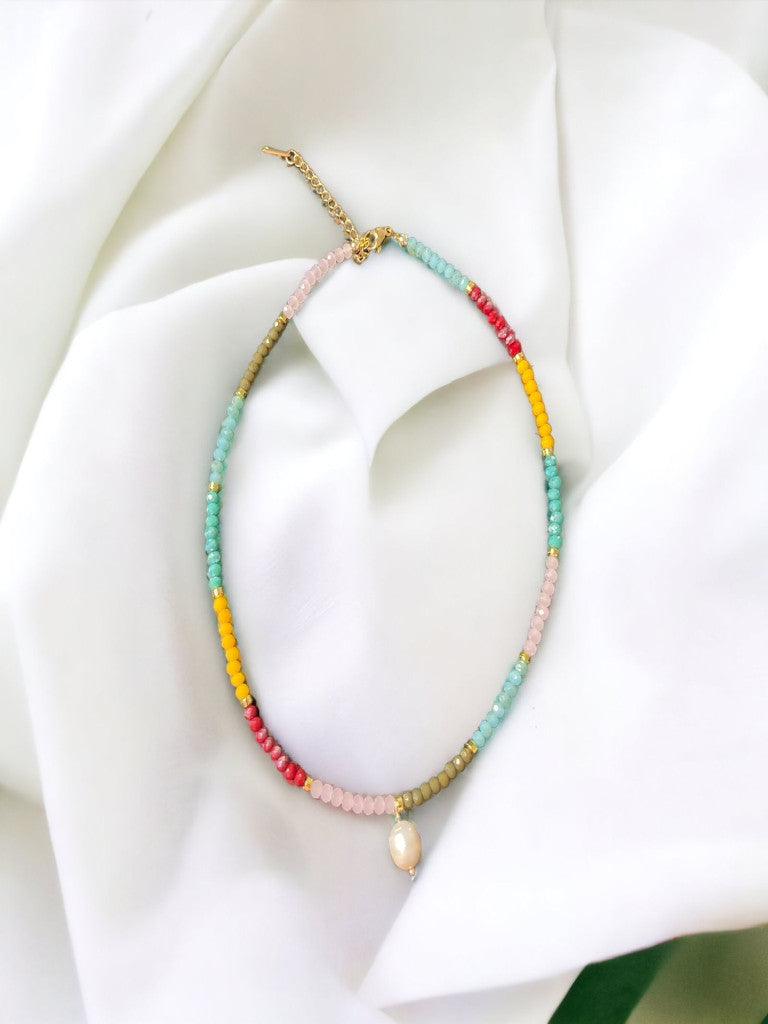 Choker murano multicolor con centro perla de río