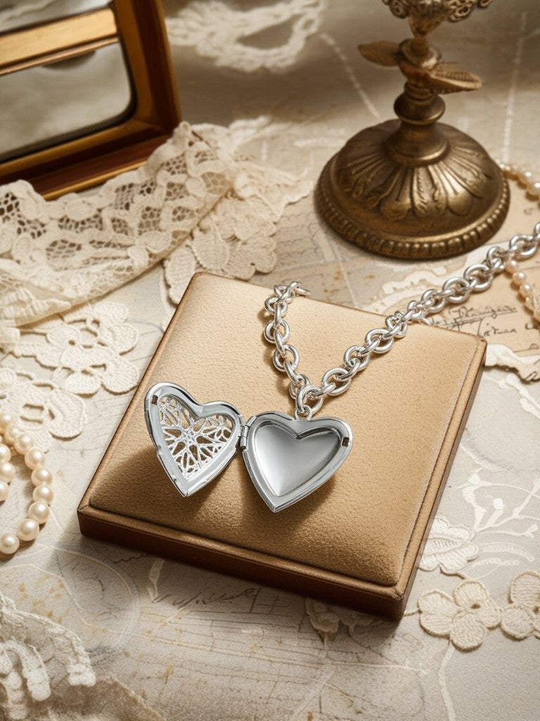 Cadena eslabones con dije relicario corazón