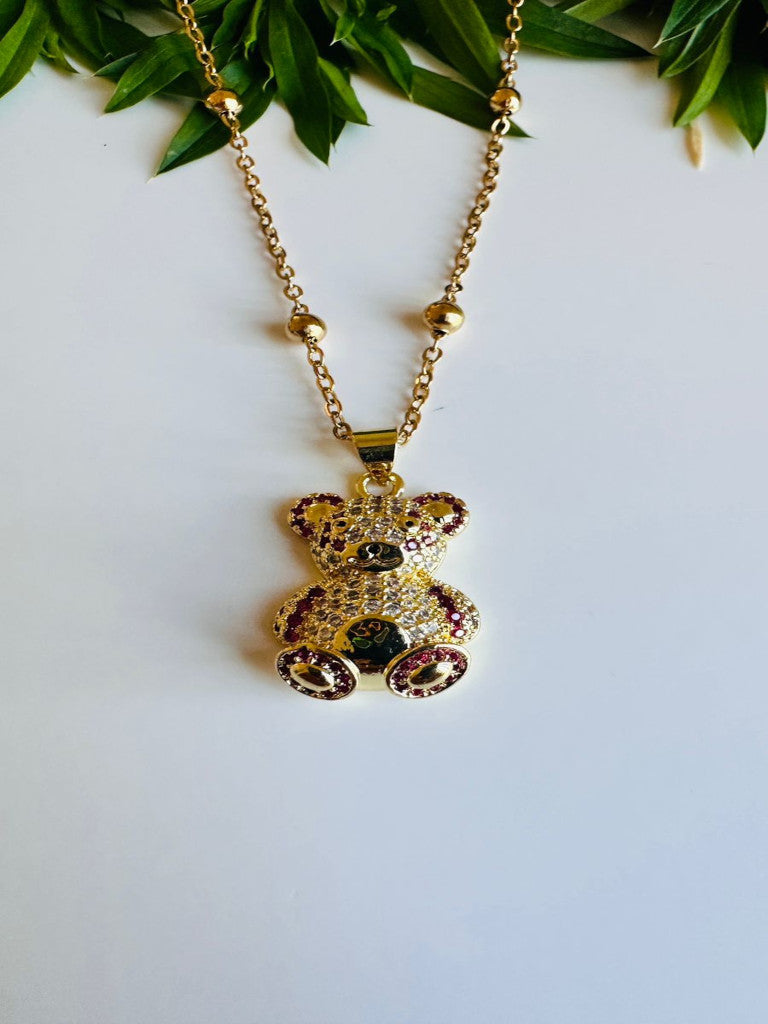 Cadena con dije oso panda - Color Fucsia