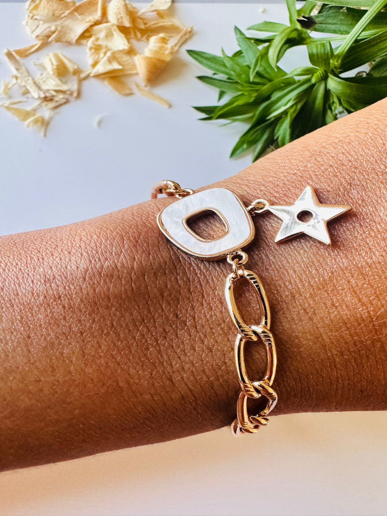 Pulsera de eslabones y centro estrella nacar