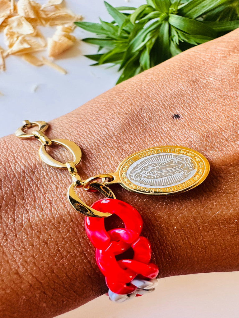 Pulsera eslabones dije Virgen de Guadalupe