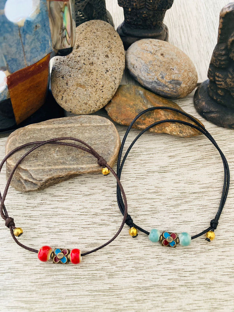 Set de pulseras de moda cerámica esmaltada - Agua marina y rojo