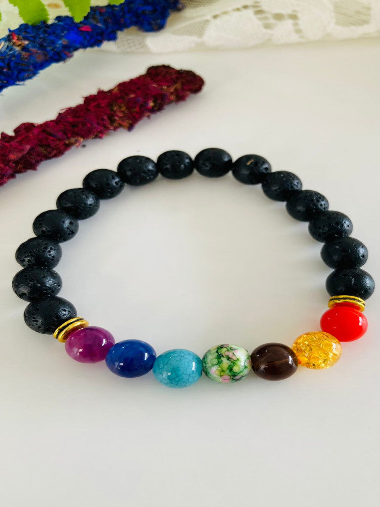 Pulsera 7 chakras con piedra volcánica