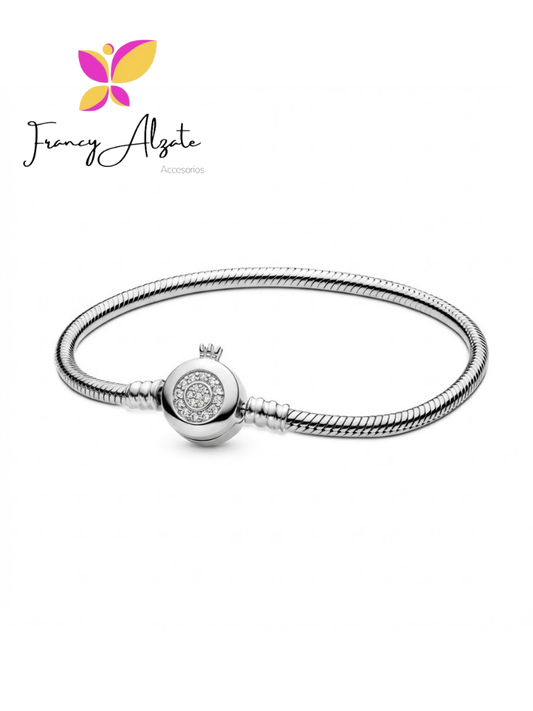 Pulsera estilo pandora plateada hueso de serpiente broche corona