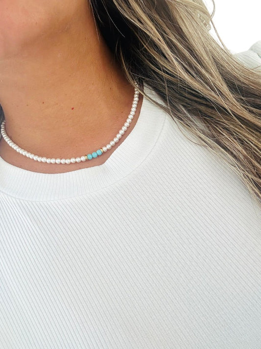 Choker de perla shell y turqueza