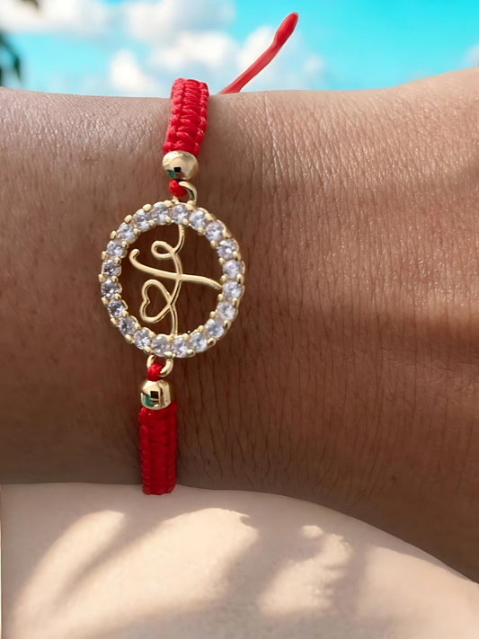 Pulsera tejida centro fe oro laminado 18k