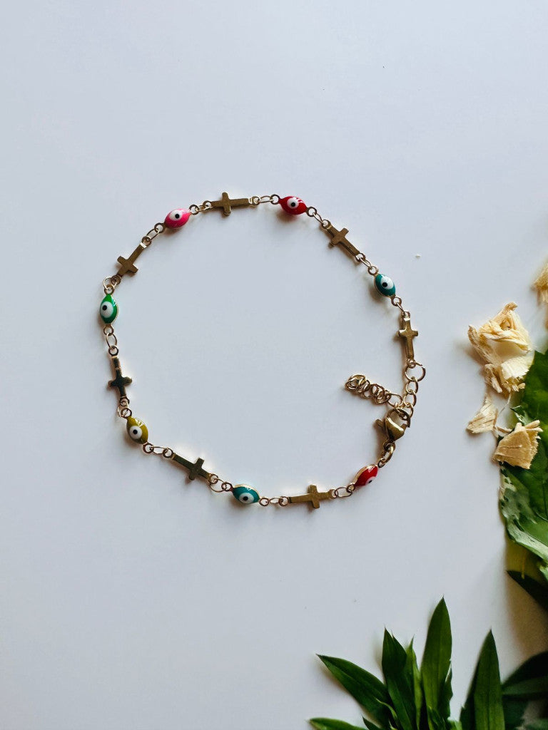 Tobillera ojo turco con cruz