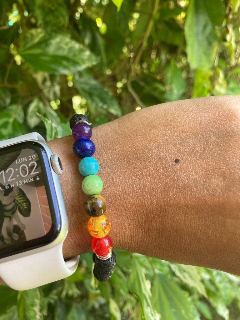 Pulsera 7 chakras con piedra volcánica